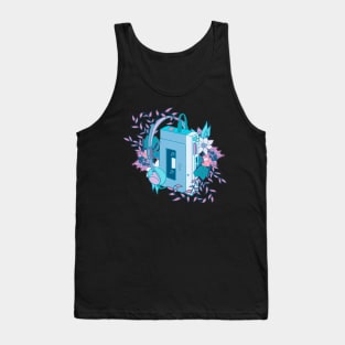 Vintage retro kawaii cassette portable media player stereo sticker blue with flowers Tank Top